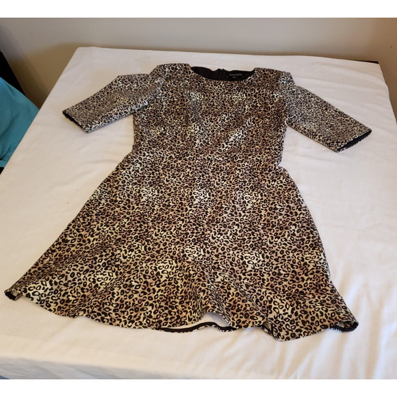 Saloni Celia C Leopard Print with Sequin Short Sleeves Mini Dress Size 10 - Picture 10 of 12